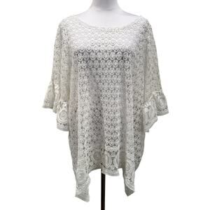 Lane Bryant White Open Knit Lace Cover Up Resort Plus Size 20 Boho Chic Vacation